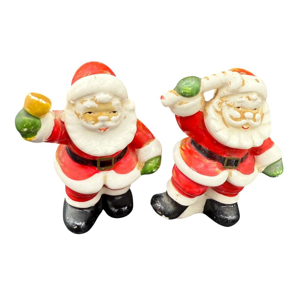 Vtg 1950s Napco Santa Claus Christmas Salt & Pepper Shakers W/Bell & Candy Cane